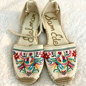 Sam Edelman Beige Jemmie Embroidered Espadrilles Women's Size 8 Rainbow Beige